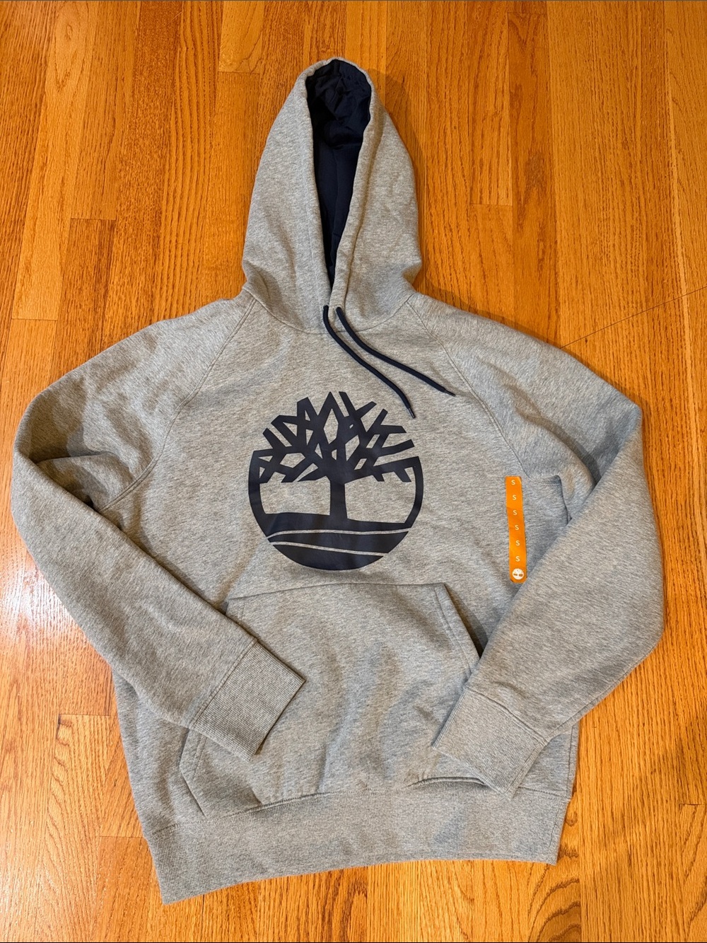 Timberland Gray Hoodie with Navy Tree Emblem